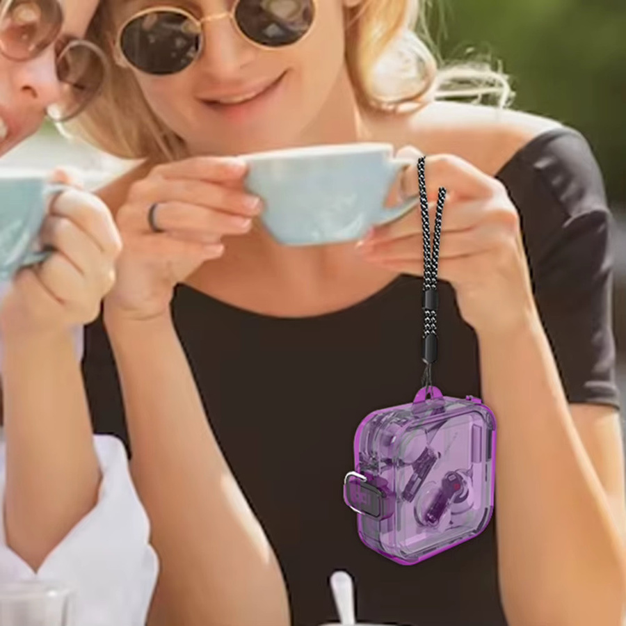Transparente Schutzhülle für Nothing Ear 2 in Beige mit Trageband und Haken - Bild 2