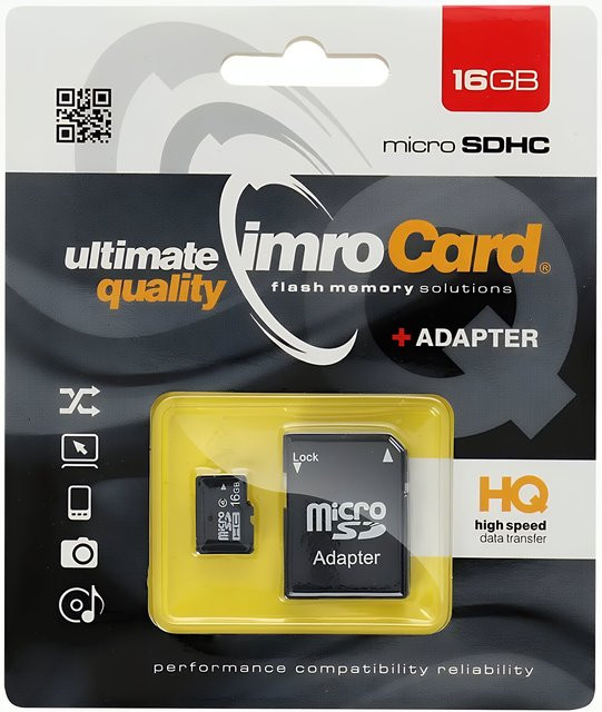 Imro microSDHC Speicherkarte mit Adapter, 16 GB, Klasse 4, Schwarz - Bild 1