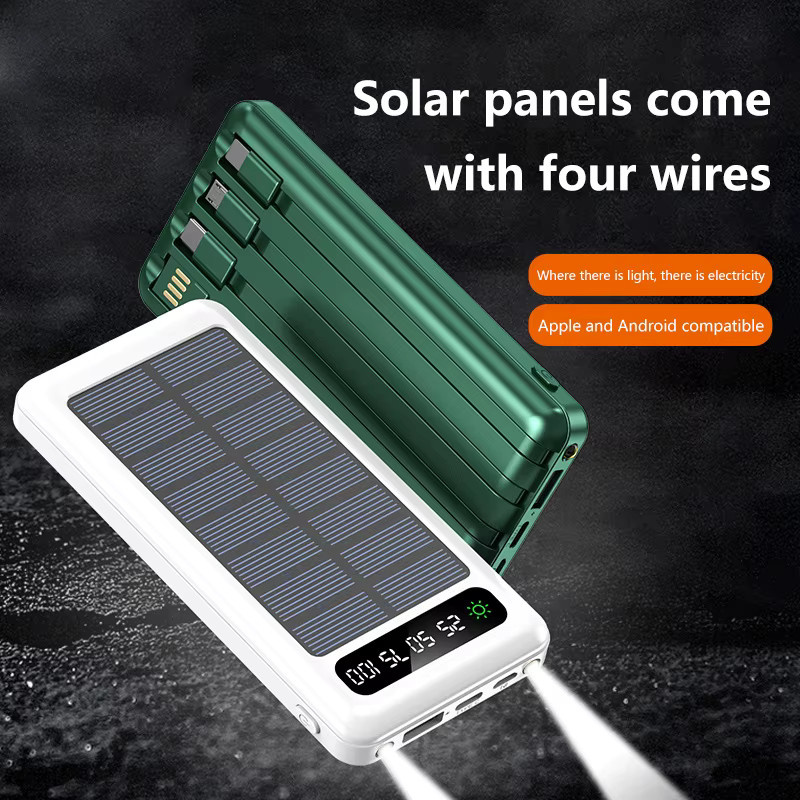 Solar Power Bank 50000 mAh mit vier Datenkabeln, tragbare Powerbank für Smartphones, Schwarz - Bild 4