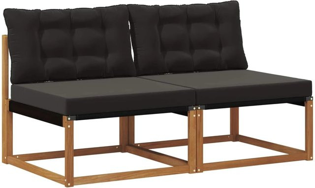 2er-Set vidaXL Outdoor Mittelsofa aus Massivholz Akazie in Natur mit Polsterung und schwarzen Textilbezügen - Bild 1