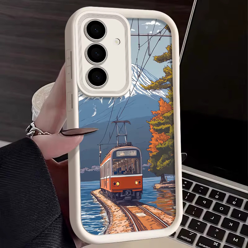 Silikon Schutzhülle mit Landschaftsmuster für Samsung Galaxy S24 S25 S23 S22 Ultra Plus S24 FE A55 A56 A54 A14 A15 A34 A36 A26 in Pink Multicolour - Bild 1