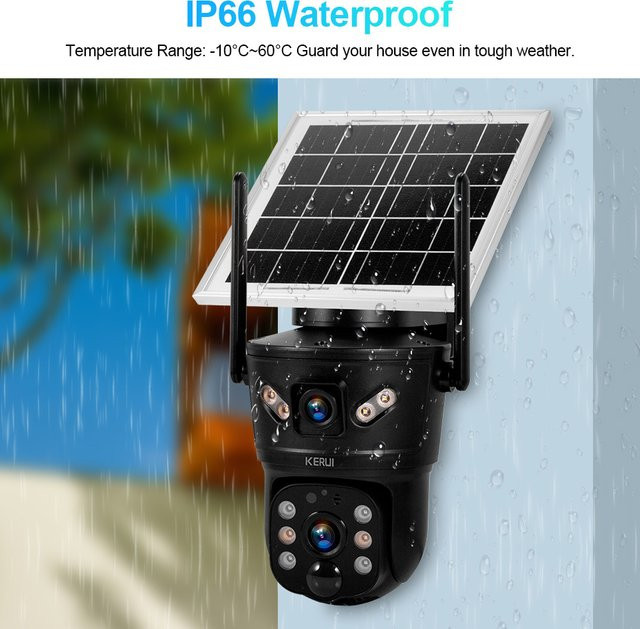 KERUI Solar Kamera mit Dual-Objektiv, 6MP WIFI und 4G Überwachung, wasserdichte IP Kamera für den Außenbereich in Schwarz - Bild 1