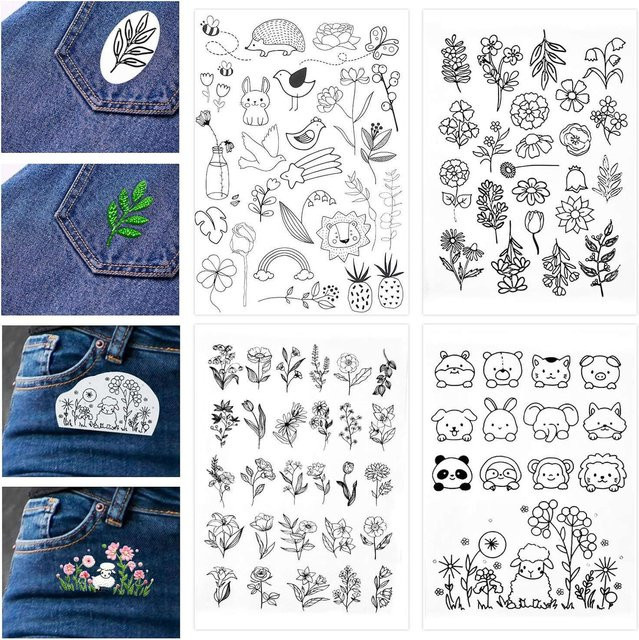 Umweltfreundlicher Stickerstabilisator mit 4 Blatt wasserlösliches selbstklebendes A4-Papier in Multicolour und Weiß mit Blumen- und Fauna-Designs - Bild 1