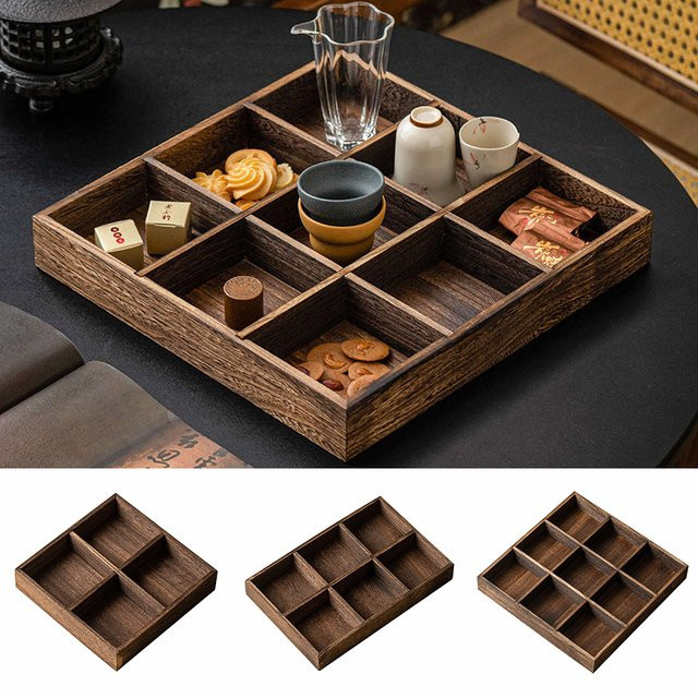 Aihogard Servierschale aus Massivholz in Braun im modernen Retro-Stil mit mehreren Fächern für Obst, Nüsse oder Süßigkeiten - Bild 1