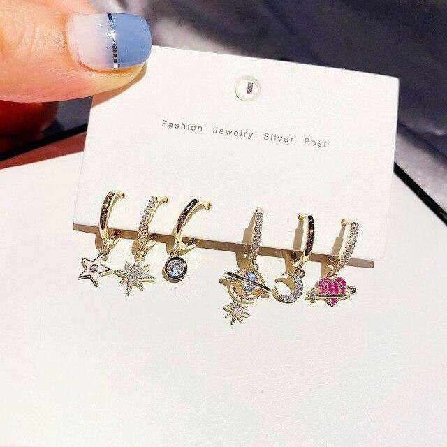 Creolen-Set Stern und Mond, Gold, Zirkonia, Damen - Bild 1