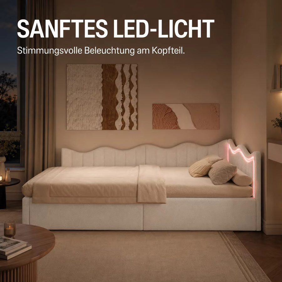 KeepGoon Kinderbett als Schlafsofa mit Plüschbezug und Holzrahmen in Weiß, B/T: 90 x 200 cm - Bild 2