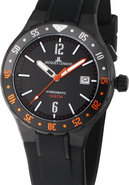 Jacques Lemans Herrenuhr, Quarz, Edelstahl, 42 mm, Silikon, Schwarz - Bild 1