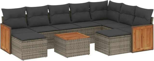 vidaXL 10-tlg Garten-Sofagarnitur aus grauem Poly-Rattan mit Kissen und Akazienholz Modell 89 - Bild 1