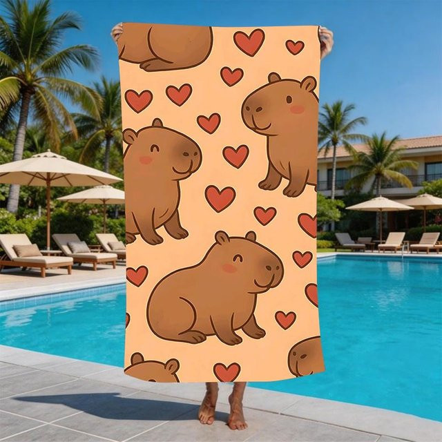 JMG Household Supplies Kawaii Capybara Strandtuch aus Mikrofaser, sandfreies und schnelltrocknendes Badetuch, B/H: 50 x 100 cm, Multicolour - Bild 1