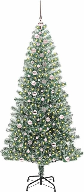 vidaXL Künstlicher Weihnachtsbaum Beschneit mit warmweißem LED Licht, Grün/Weiß, Höhe: 240 cm - Bild 1