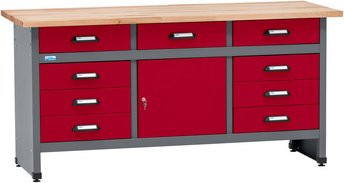 Küpper Werkbank mit 9 Schubladen und Tür in Rot/Grau, B/T/H: 170 x 60 x 84 cm - Bild 1