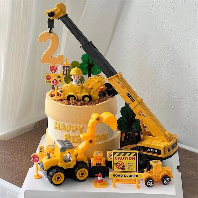 Alivparty Kuchen Topper Bautechnik, Bagger Kran Traktor - Bild 1
