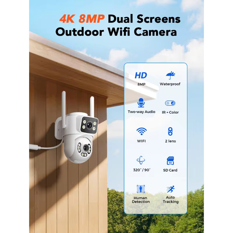 HAMROLTE 4K 8MP PTZ WiFi-Überwachungskamera mit KI-Personenerkennung, Dual-Screen, IP66 wasserdicht, kabellose Außen-CCTV-Sicherheit mit iCSee App, Farbe: Weiß - Bild 2