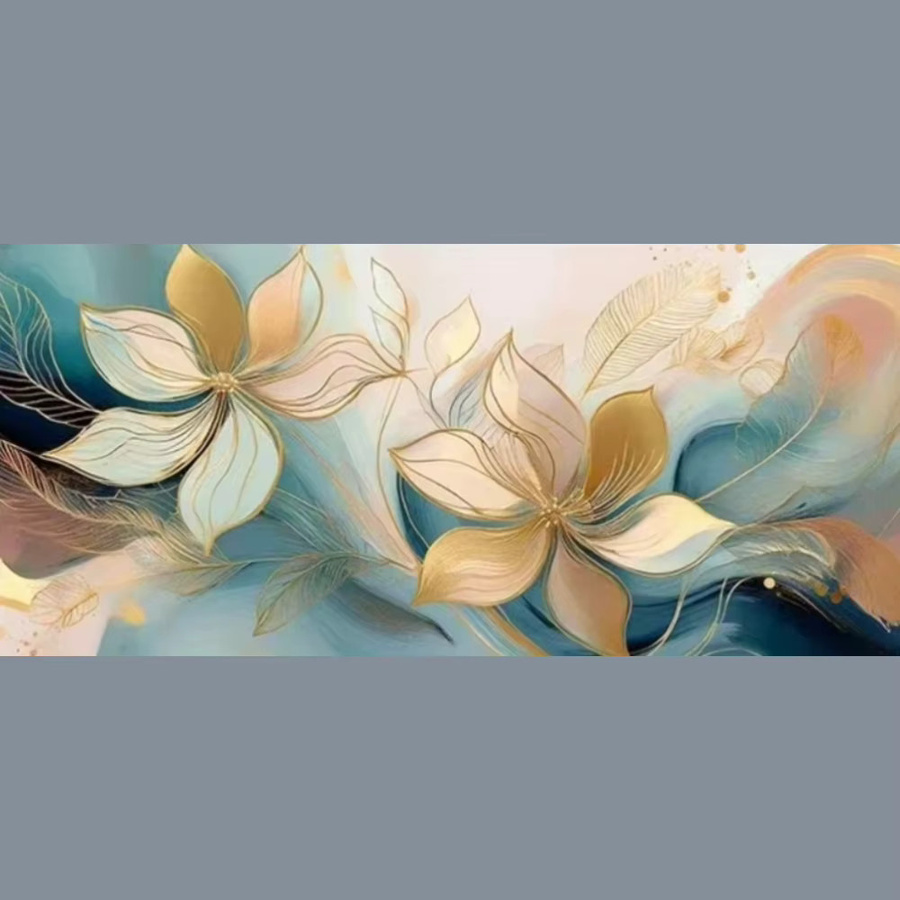 Modernes AZNM Leinwandposter mit floralem Blatt-Design in Gold und Multicolour, rechteckiges Wandbild ohne Rahmen - Bild 4