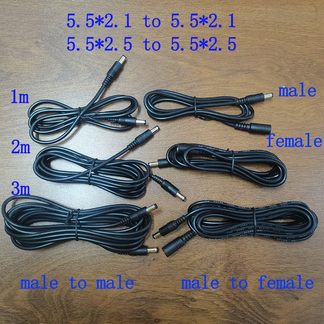 ChengHaoRan DC-Adapter Set mit 5,5x2,1/2,5 mm Stecker auf Buchse und 20AWG Kupferdraht in Schwarz - Bild 1