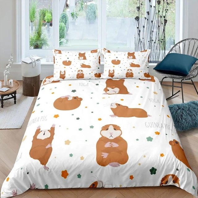 Bettwäsche-Set mit Meerschweinchen-Motiv von Binchi Fitness, weißes Kinder-Bettwäsche-Set aus Polyester mit Bettbezug und Kissenbezug, B/H: 135 x 200 cm - Bild 1