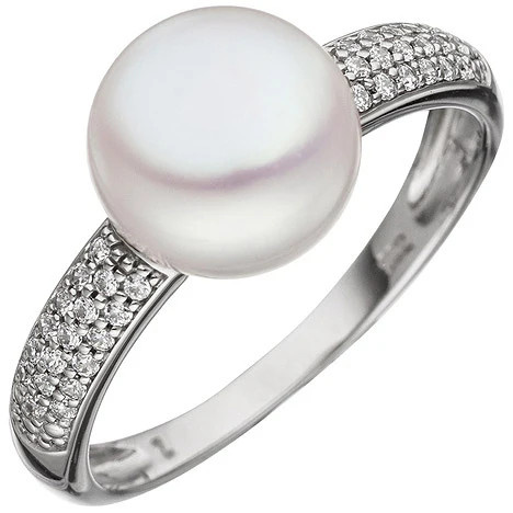 Colfem Ring 333 Weißgold, Perle, Zirkonia, Damen, Ringgröße 56 - Bild 1