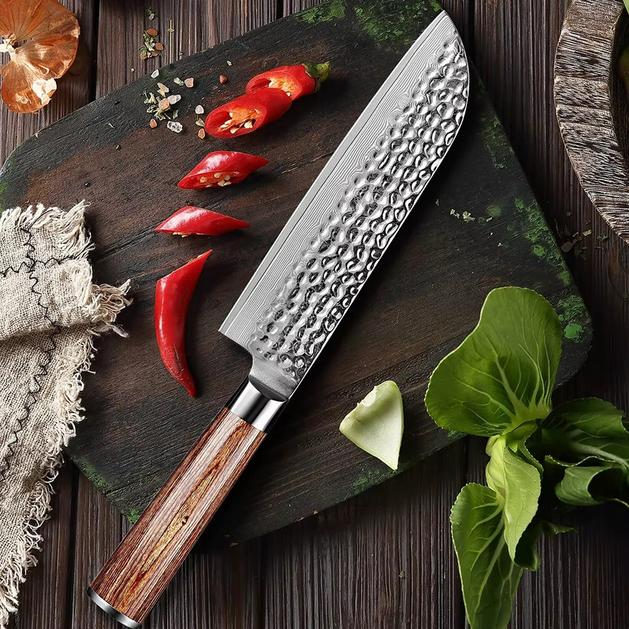 Xituo Santoku Damast-Küchenmesser aus 67-lagigem japanischem Damaststahl mit goldenem Holzgriff, 7 Zoll - Bild 6