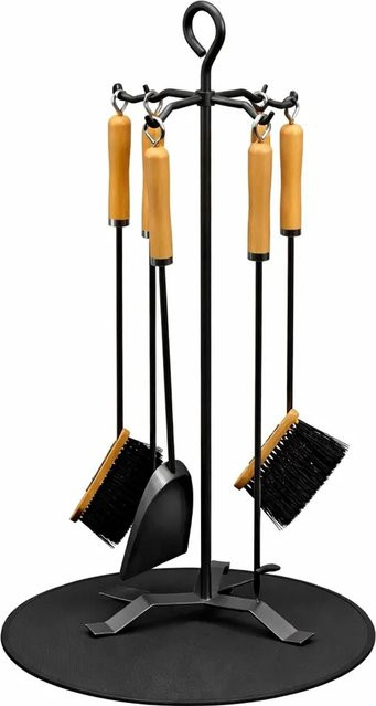 BLACK OAK Kaminbesteck ST. MORITZ 6-teiliges Kaminwerkzeug-Set aus Stahl in Schwarz mit Ständer für deinen Kaminofen - Bild 1