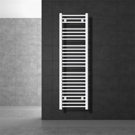 Elektrischer Badheizkörper LuxeBath mit Heizstab 900W, Weiß, gebogen mit Seitenanschluss und digitalem Thermostat, B: 40 cm, H: 150 cm