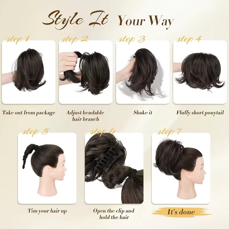 Synthetischer Haarknoten-Pferdeschwanz-Verlängerung mit Clip-in-System, Damen - Bild 4