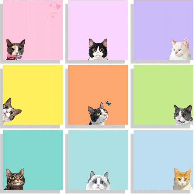 Selbstklebendes Haftnotizen-Set mit schwarzer Katze, 9 Blöcke, Multicolor, B/H: 7,6 x 7,6 cm - Bild 1