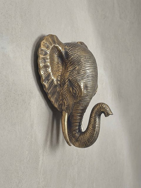 Wanddeko Elefantenkopf aus Aluminium von KADIMA DESIGN in Goldfarben im afrikanischen Stil, Höhe: 41 cm, Breite: 33 cm, Tiefe: 20 cm - Bild 1