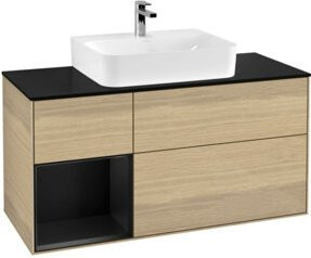 V&B Waschtischunterschrank Finion mit Wandbeleuchtung, Farbe: Eiche braun lackiert, Breite: 120 cm - Bild 1