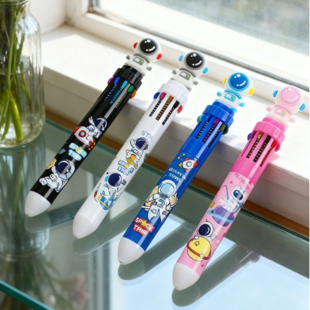 5er Set Astronauten Kugelschreiber in Mehrfarbig und Pink mit bunten Tinten - Bild 1