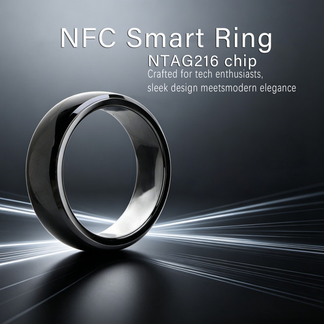 HACHANLUN NFC Smart Ring NTAG216 IC RFID in Schwarz, IP68 Wasserdichter Keramikring für Zugangskontrolle und NFC Payment, Unisex - Bild 1