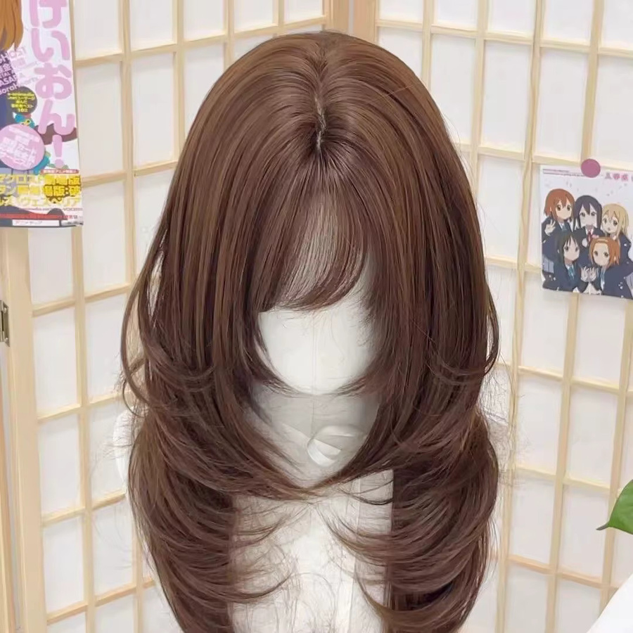 Ashley Brown Perücke für Damen, 20 Zoll, synthetisch, mit Pony - Bild 3