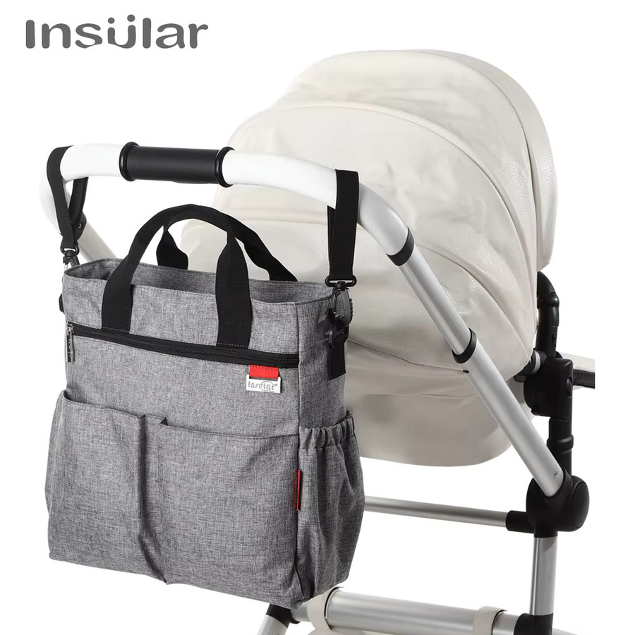 Wasserdichte Insular Wickeltasche für Mütter in Grau mit Kinderwagen-Clip und Trageriemen - Bild 2