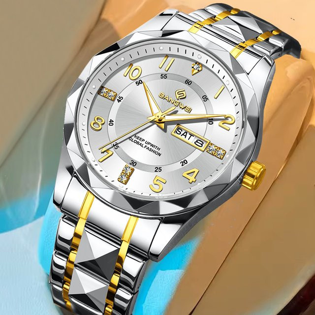 BANGWEI Armbanduhr Chronograph, Quarz, Edelstahl, Bicolor, Damen - Bild 1