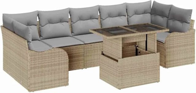 vidaXL Garten-Sofa-Set aus Poly Rattan in Beige, 8-teiliges L-Shape Lounge-Set mit Kissen und integriertem Stauraum - Bild 1