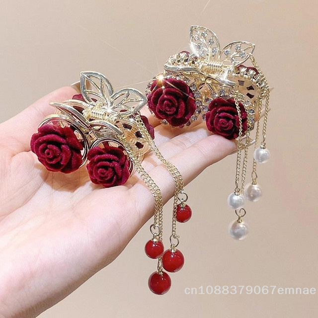 ZYAS Haarspange mit Rose und Quaste, Damen - Bild 1