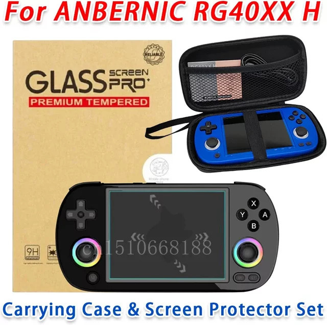 Anbernic RG40XX H Videospielkonsole Tragetasche und Displayschutzfolie Set in Schwarz mit Hartschale zur Aufbewahrung - Bild 1