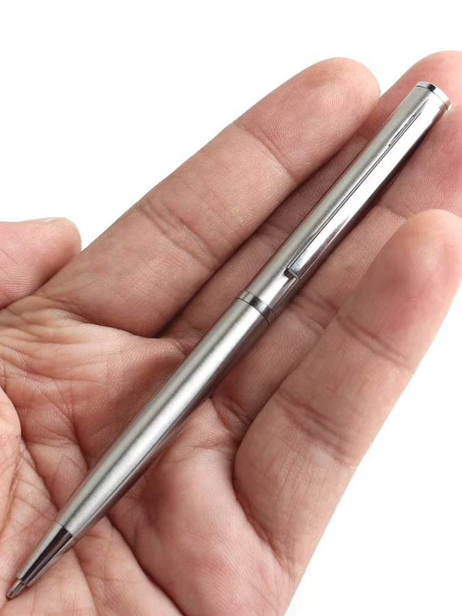 Baikingift Mini Metall Kugelschreiber in Silber, tragbarer Öl-Stift für unterwegs - Bild 3