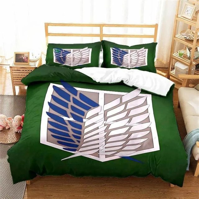 Attack on Titan Bettwäsche-Set mit 3D Digitaldruck von Binchi Fitness, Farbe Grün, B/H: 135 x 200 cm - Bild 1