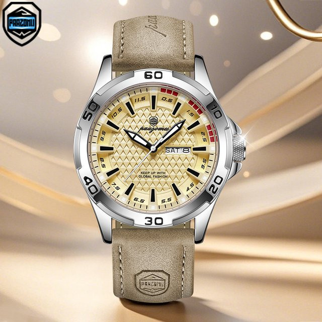 PAAZOMU Armbanduhr Quarz, Leder, Gold, Silber, Herren - Bild 1