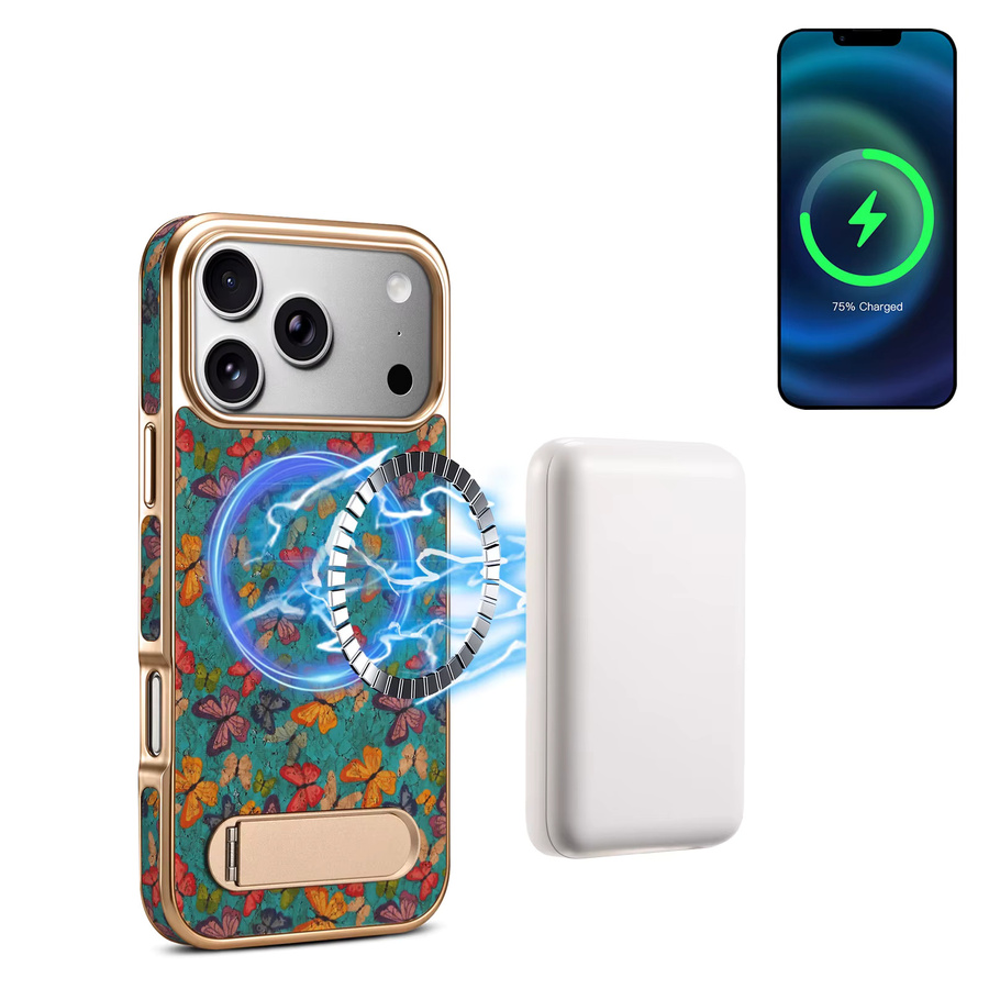 Denior Magnetische Kabellose Ladestation Handyhülle mit Schmetterling Totem Design für iPhone 17 16 15 14 13 Pro Max Plus Air in Orange Multicolour - Bild 3