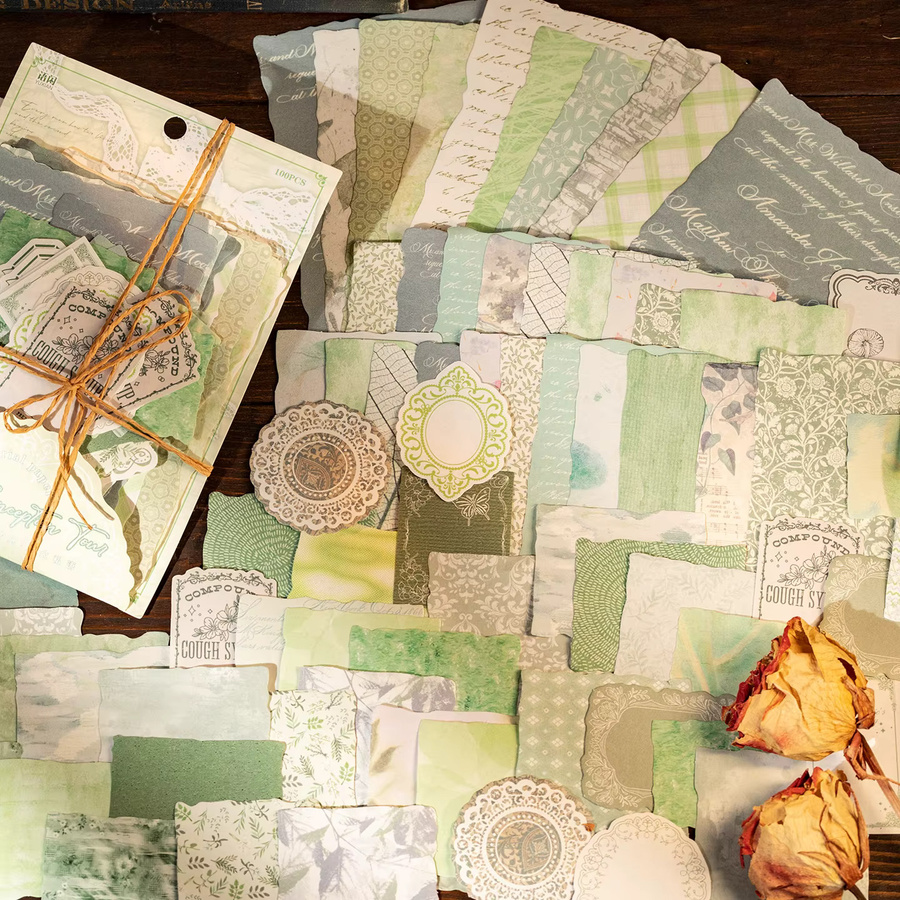 JIANQI DIY Junk Journal Collage Kit mit 80 Teilen Vintage Bastelmaterialien und Retro Hintergrundpapier - Bild 3