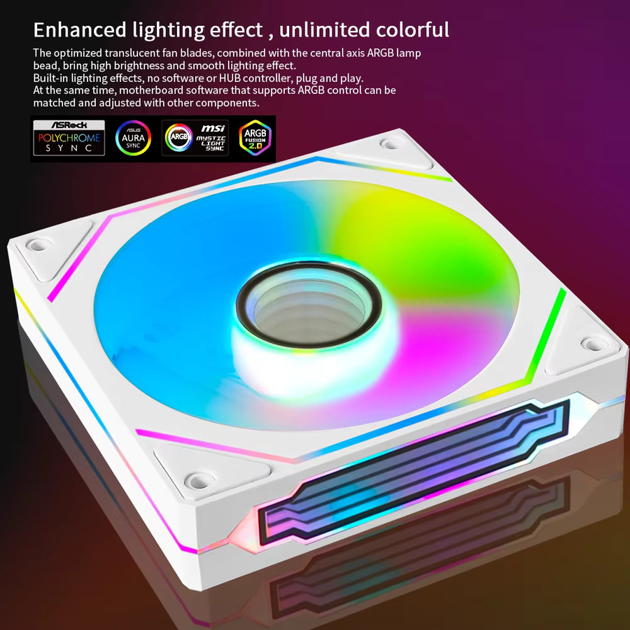 Manmu RGB Computergehäuse-Lüfter 120 mm, weiß, 12 V Luftkühler für PC-Gaming - Bild 6