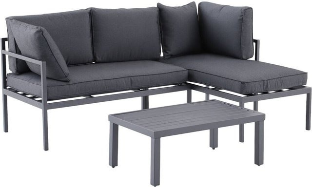 POCOline Loungeset Nizza in Dunkelgrau mit 2er Sofa, Ottomane und Tisch aus pulverbeschichtetem Stahlrohr inklusive Kissen - Bild 1