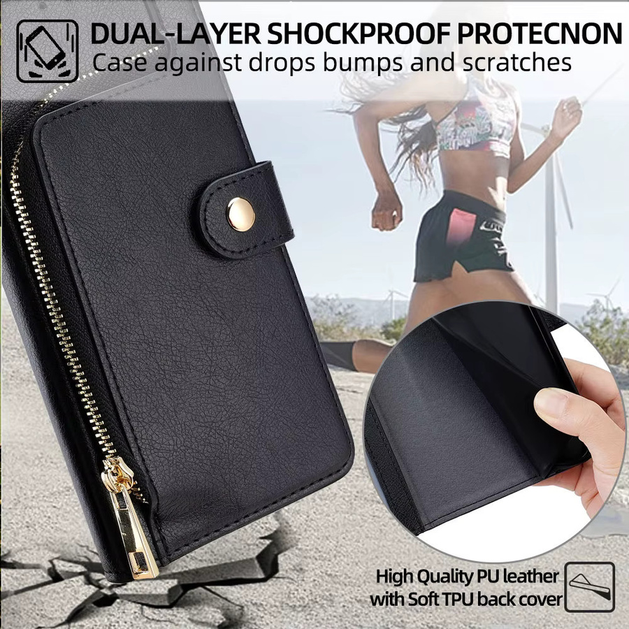 Leder Flip Case Schutzhülle für Infinix Note 40 Pro, Smart 8 Pro und 8 Plus mit Brieftaschenfunktion und Kartenfächern in Rot oder Schwarz - Bild 5