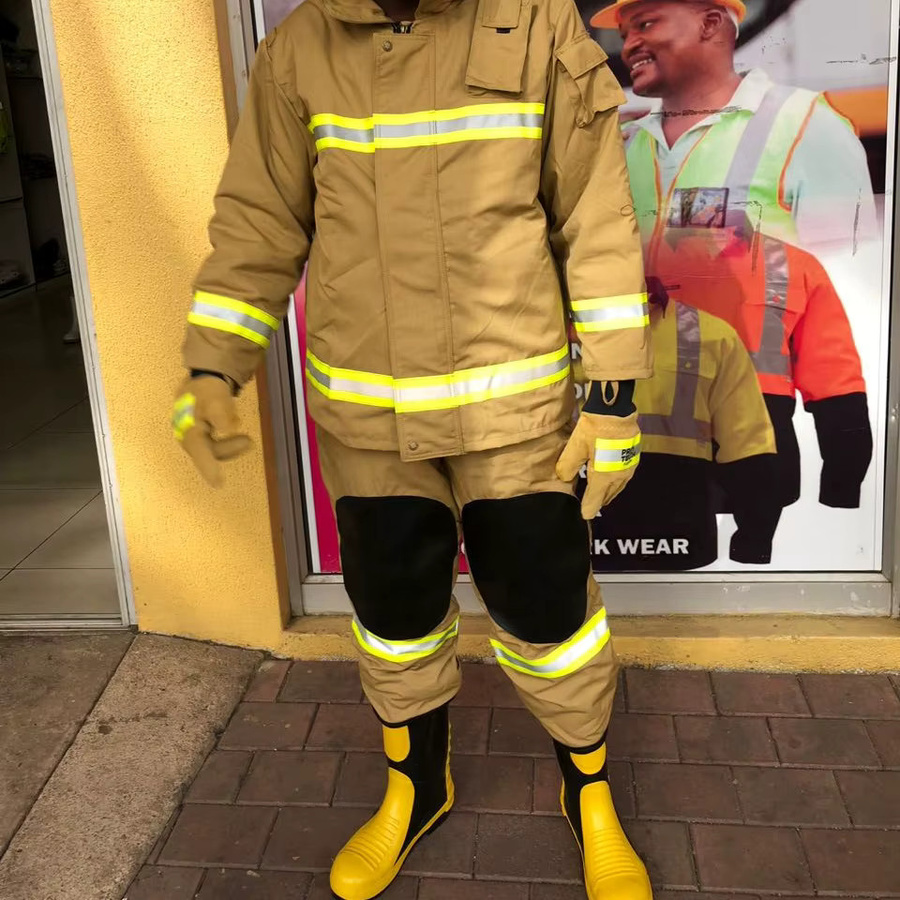Dingtop Safety Feuerbeständiger Anzug EN469 Professionelles Feuerwehr-Kleidungsset in Beige mit reflektierenden Streifen, wasserdicht und thermisch isoliert - Bild 4