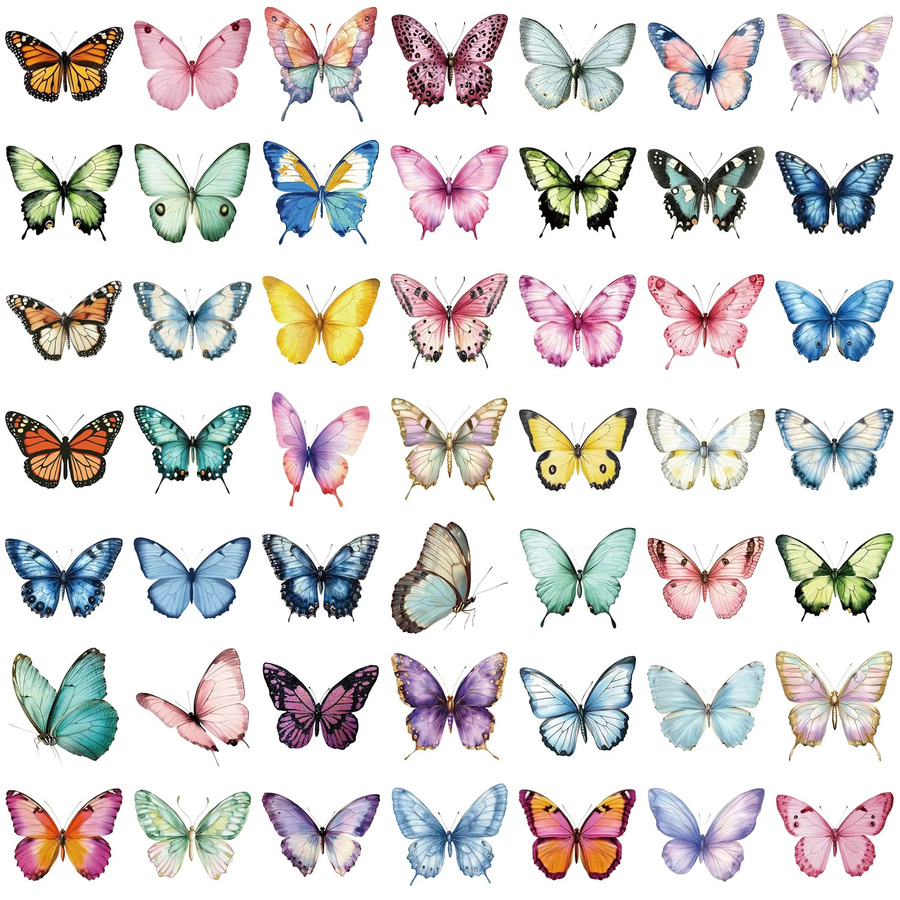 50 Stück Cartoon Schmetterling Aufkleber, wasserfeste transparente PET Dekofolien in Multicolour für Notebook und Schreibwaren - Bild 3
