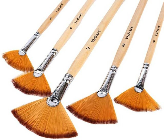 Pinsel-Set mit Fächerpinseln und Acrylpinseln aus Nylon mit kurzem Holzgriff für Ölmalerei, 5 oder 10 Stück - Bild 1