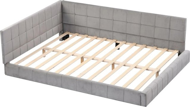 KOMHTOM Polsterbett Schlafsofa mit Lattenrost und Schubladen aus Samtstoff, Grau, B/T/H: 140 x 200 x 62,5 cm - Bild 1