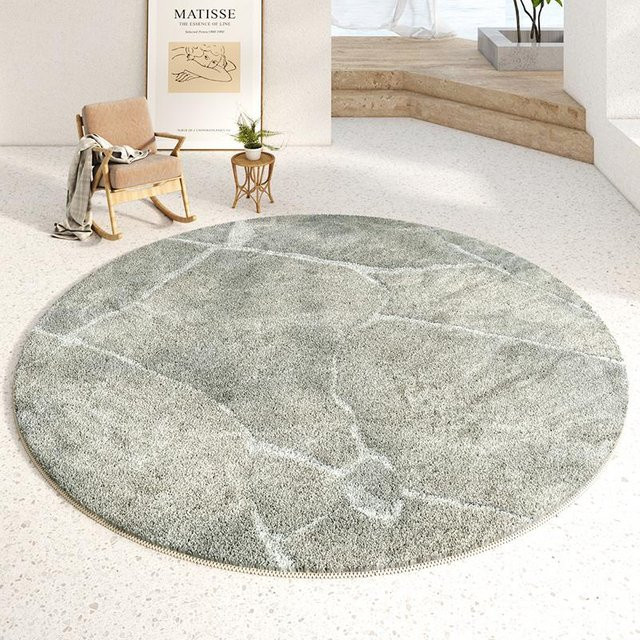 HGHT Rundte Teppich in Grau mit geometrischem Design, weich und flauschig für Wohnzimmer und Schlafzimmer, Durchmesser: 120 cm - Bild 1