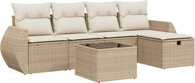 vidaXL 6-teilige Garten-Sofagarnitur aus Poly-Rattan mit Kissen in Beige-Creme - Bild 1